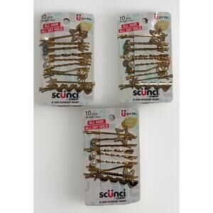 Scünci Gold Bobby Pins Bundle 30pc Decorative Star Pearl Rhinestone Hair Pins